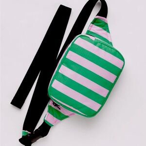 BAGGU Puffy Fanny Pack - Pink Green Awning Stripe NWT✨